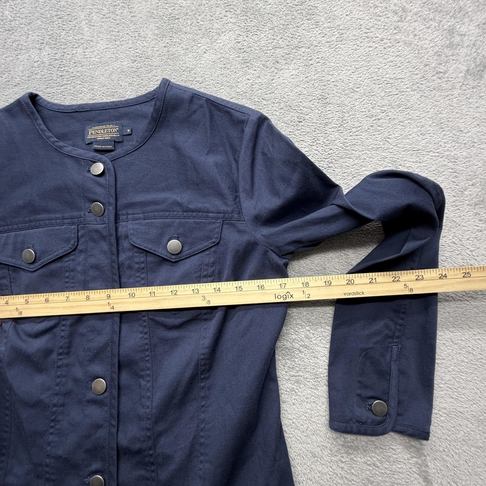 Pendleton Jacket Womens S Blue Collarless Short Twill Snap Pockets Unlined - Picture 5 of 6